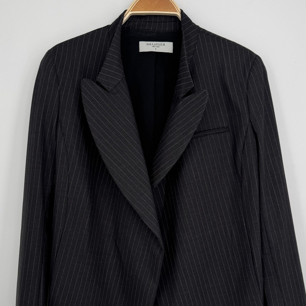 MM.LaFleur Pinstripe Skirt Suit Set 8 Charcoal Grey Wool Career Workwear Office - Picture 7 of 14